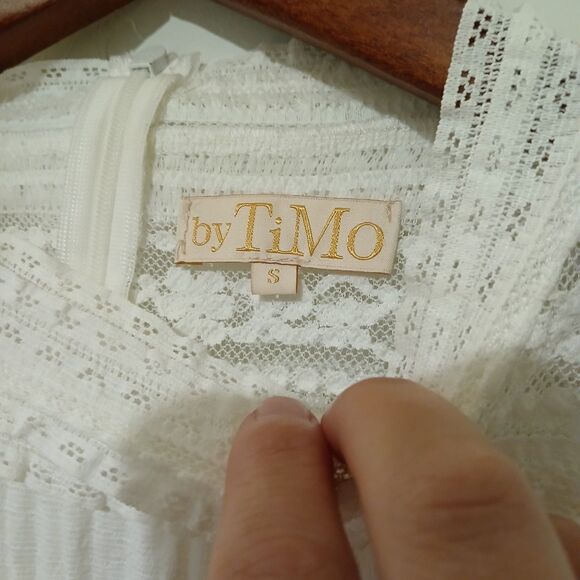 By TiMo Nordstrom Lace Blouse Small White Ruffled Sheer Cottagecore - Picture 8 of 9